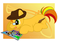 Size: 1016x731 | Tagged: safe, artist:immortaltanuki, pony, atop the fourth wall, comic book, hat, linkara, ponified, solo
