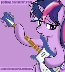 Size: 1200x1320 | Tagged: safe, artist:ppdraw, twilight sparkle, g4, bass guitar, female, guitar, musical instrument, solo