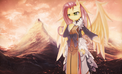 Size: 1980x1200 | Tagged: safe, artist:cyanaeolin, artist:vipeydashie, fluttershy, angel, g4, armor, beautiful, clothes, crossover, disgaea, female, fluttershy the angel, solo, wallpaper