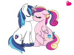 Size: 1520x1138 | Tagged: safe, artist:stacyisback, princess cadance, shining armor, g4, female, kissing, male, ship:shiningcadance, shipping, sitting, straight, younger