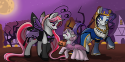 Size: 2000x1000 | Tagged: safe, artist:calicopikachu, rarity, sweetie belle, oc, g4, clothes, costume, nightmare night