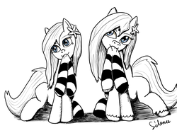 Size: 1063x800 | Tagged: safe, artist:silence, oc, oc only, pony, clothes, female, femboy, male, mare, sitting, socks, trap