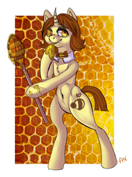 Size: 1884x2536 | Tagged: safe, artist:php154, oc, oc only, semi-anthro, bipedal, food, honey, honey nut cheerios, solo