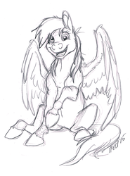 Size: 671x909 | Tagged: safe, artist:carnivorouscaribou, derpy hooves, pegasus, pony, g4, female, lineart, mare, monochrome, sitting, sketch, solo, traditional art