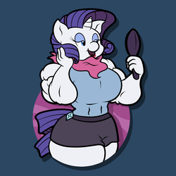 Size: 1000x1000 | Tagged: safe, artist:glux2, rarity, anthro, g4, breasts, busty rarity, female, fetish, mirror, muscle fetish, muscles, ripped rarity, solo
