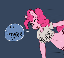 Size: 1280x1166 | Tagged: safe, artist:somescrub, pinkie pie, earth pony, anthro, hugtastic pinkie pie, g4, belly button, big breasts, breasts, clothes, explicit source, female, impossibly wide hips, midriff, panties, solo, thong, tumblr, underwear, wide hips