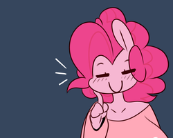 Size: 1280x1025 | Tagged: dead source, safe, artist:somescrub, pinkie pie, earth pony, anthro, hugtastic pinkie pie, g4, ambiguous facial structure, blue background, blushing, clothes, cute, diapinkes, eyes closed, female, simple background, solo, tumblr