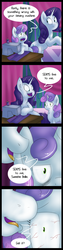 Size: 2000x8000 | Tagged: safe, artist:jorobro, rarity, sweetie belle, g4, bloodshot eyes, close-up, comic, ear fluff, fluffy, frown, open mouth, pun, sewing machine, smiling, smirk, unamused, wide eyes