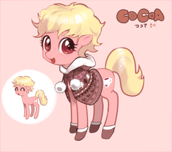Size: 900x800 | Tagged: safe, artist:quizia, oc, oc only, oc:cocoa, earth pony, pony, blonde, boots, cloak, clothes, earth pony oc, female, mare, pink fur, shoes, solo, winter boots, winter outfit