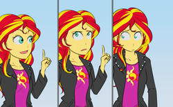 Size: 439x270 | Tagged: safe, artist:kibate, sunset shimmer, equestria girls, g4, can't argue with that, comic, female, frown, open mouth, raised finger, reaction image, smiling, solo, thinking, wide eyes