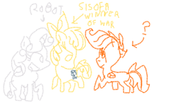 Size: 874x518 | Tagged: safe, artist:kenimina-selimino, apple bloom, scootaloo, sweetie belle, oc, oc:nyx, friendship is witchcraft, g4, 1000 hours in ms paint, crayon, ms paint, snooty snark evaders, sweetie bot, wat