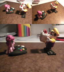 Size: 2312x2595 | Tagged: safe, artist:reyjjj, pinkie pie, earth pony, human, pony, g4, cake, collage, controller, crossover, high res, irl, k'nex, photo, super mario bros., toy, wario