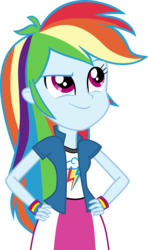 Size: 7486x12663 | Tagged: safe, artist:mit-boy, rainbow dash, equestria girls, g4, absurd resolution, clothes, female, hand on hip, looking up, raised eyebrow, simple background, skirt, solo, transparent background, vector, wristband