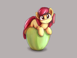 Size: 3200x2400 | Tagged: safe, artist:sokolas, apple bloom, earth pony, pony, g4, adorabloom, apple, cute, female, filly, high res, looking at you, lying down, micro, prone, smiling, solo