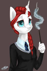 Size: 1000x1500 | Tagged: safe, artist:blazzynight, oc, oc only, unicorn, anthro, clothes, magic, solo, wand