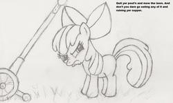 Size: 1300x776 | Tagged: safe, artist:sargesprinkles, apple bloom, g4, female, monochrome, solo, traditional art