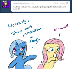 Size: 661x631 | Tagged: safe, artist:theparagon, fluttershy, trixie, pony, unicorn, ask trixie, g4, ask, female, mare, tumblr