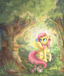 Size: 2480x2970 | Tagged: safe, artist:katyand, fluttershy, bird, g4, high res, painting, scenery