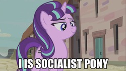 Size: 960x540 | Tagged: safe, edit, edited screencap, screencap, starlight glimmer, g4, the cutie map, dialogue, female, image macro, meme, socialism, solo, stalin glimmer