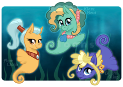 Size: 900x639 | Tagged: safe, artist:taritoons, oc, oc only, oc:billow wisp, oc:flow clash, oc:wave bout, sea pony