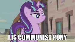 Size: 960x540 | Tagged: safe, edit, edited screencap, screencap, starlight glimmer, g4, the cutie map, communism, female, image macro, meme, solo, stalin glimmer