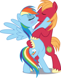 Size: 3829x4861 | Tagged: safe, artist:benybing, big macintosh, rainbow dash, earth pony, pegasus, pony, g4, bipedal, blushing, duo, eyes closed, featureless crotch, female, hug, kiss on the lips, kissing, male, mare, ship:rainbowmac, shipping, simple background, spread wings, stallion, standing, straight, transparent background, vector, wingboner