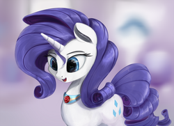 Size: 1920x1390 | Tagged: safe, artist:scootiebloom, rarity, pony, unicorn, g4, collar, female, mare, open mouth, solo