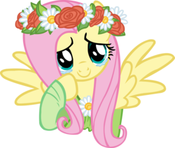 Size: 8506x7223 | Tagged: safe, artist:kapicator, fluttershy, pegasus, pony, g4, magical mystery cure, absurd resolution, bust, clothes, coronation dress, crying, dress, female, floral head wreath, flower, head tilt, looking at you, mare, portrait, simple background, smiling, solo, spread wings, tears of joy, teary eyes, transparent background, vector, wings