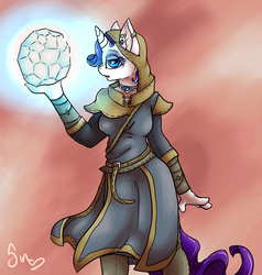 Size: 950x1000 | Tagged: safe, artist:poisindoodles, rarity, anthro, g4, clothes, crossover, meridia's beacon, orb, robes, skyrim, the elder scrolls