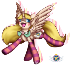 Size: 2652x2358 | Tagged: safe, artist:mondlichtkatze, alicorn, pony, clothes, high res, ponified, princess, socks, solo, star butterfly, star vs the forces of evil, striped socks