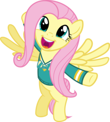 Size: 6000x6671 | Tagged: safe, artist:psychicwalnut, fluttershy, filli vanilli, g4, .svg available, absurd resolution, female, flying, happy, ponytones, ponytones outfit, simple background, singing, smiling, solo, transparent background, vector