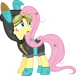 Size: 6000x6045 | Tagged: safe, artist:vladimirmacholzraum, fluttershy, pegasus, pony, g4, magic duel, .svg available, absurd resolution, bunny ears, clothes, costume, dangerous mission outfit, female, goggles, hoodie, mare, open mouth, simple background, solo, transparent background, vector