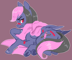 Size: 1092x922 | Tagged: safe, artist:elfhero, oc, oc only, oc:penned gambit, pegasus, pony, band-aid, band-aid on nose, clothes, female, grumpy, mare, scarf, solo