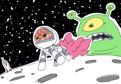 Size: 1280x886 | Tagged: safe, artist:nobody, pinkie pie, alien, g4, astronaut, astronaut pinkie, helmet, moon, smiling, space, spaceship, spacesuit