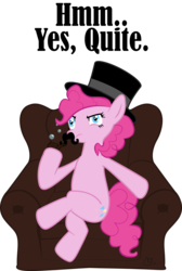 Size: 1600x2374 | Tagged: safe, artist:liracrown, pinkie pie, g4, chair, female, hat, moustache, pipe, solo, top hat