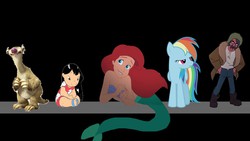 Size: 1280x720 | Tagged: safe, rainbow dash, human, mermaid, pegasus, pony, sloth, g4, amos slade, anger (inside out), crossover, disgust (inside out), fear (inside out), ice age, inside out, joy (inside out), lilo and stitch, lilo pelekai, princess ariel, sadness (inside out), sid the sloth, the fox and the hound, the little mermaid