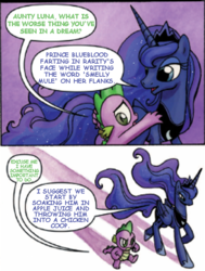 Size: 500x661 | Tagged: safe, artist:agnes garbowska, edit, idw, princess luna, spike, g4, comic, text edit