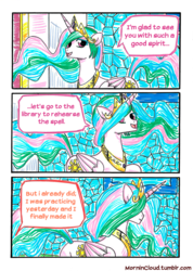 Size: 856x1200 | Tagged: safe, artist:mornincloud, princess celestia, g4, comic, dialogue, my faithful student, traditional art