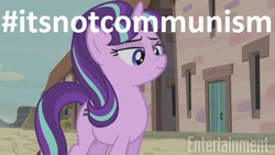 Size: 607x342 | Tagged: safe, screencap, starlight glimmer, g4, the cutie map, communism, female, hashtag, image macro, meme, politics in the comments, smiling, solo