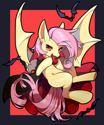 Size: 700x840 | Tagged: safe, artist:kabosu, fluttershy, g4, cape, cloak, clothes, female, flutterbat, pixiv, race swap, solo