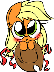 Size: 805x1058 | Tagged: safe, artist:mushroomcookiebear, applejack, g4, alternate hairstyle, blushing, cute, female, jackabetes, pigtails, solo