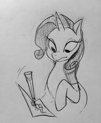 Size: 1055x1280 | Tagged: safe, artist:glacierclear, rarity, g4, drawing, female, monochrome, solo, traditional art