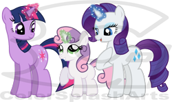 Size: 1979x1176 | Tagged: safe, artist:colorsplasharts, rarity, sweetie belle, twilight sparkle, pony, unicorn, g4, belle sisters, magic, magic aura, obtrusive watermark, siblings, simple background, sisters, sweetie belle's magic brings a great big smile, transparent background, trio, vector, watermark