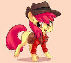 Size: 686x611 | Tagged: safe, artist:risu-nya, apple bloom, g4, adorabloom, cap, clothes, cute, fedora, female, hat, sniper, sniper (tf2), solo, team fortress 2, vest