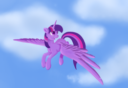 Size: 400x277 | Tagged: safe, artist:silentwulv, twilight sparkle, alicorn, pony, g4, female, flying, mare, solo, twilight sparkle (alicorn)