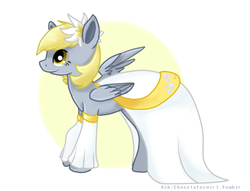 Size: 543x414 | Tagged: safe, artist:thunderclap12, derpy hooves, pegasus, pony, g4, clothes, dress, female, flower, mare, solo