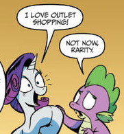 Size: 181x195 | Tagged: safe, idw, official comic, rarity, spike, dragon, pony, unicorn, g4, spoiler:comic, spoiler:comic28, comic, female, flanderization, idw advertisement, male, mare