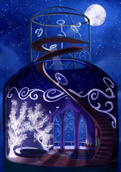 Size: 3500x4960 | Tagged: safe, artist:dalagar, concept, implied princess luna, moon, no pony, room, stairs, tree