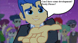 Size: 640x360 | Tagged: safe, screencap, flash sentry, equestria girls, g4, hand, old joke, text, writers