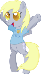 Size: 1682x3000 | Tagged: safe, artist:doctor-g, derpy hooves, pony, g4, bipedal, clothes, female, heart eyes, muffin, simple background, solo, t-shirt, transparent background, wingding eyes